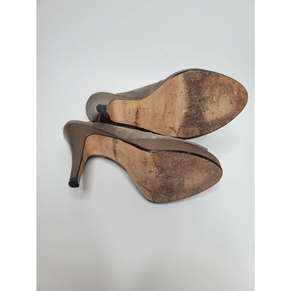 Kors Michael Kors Grey Suede Slingback Peep Toe Platform Heels Leather Slouchy - Picture 7 of 8
